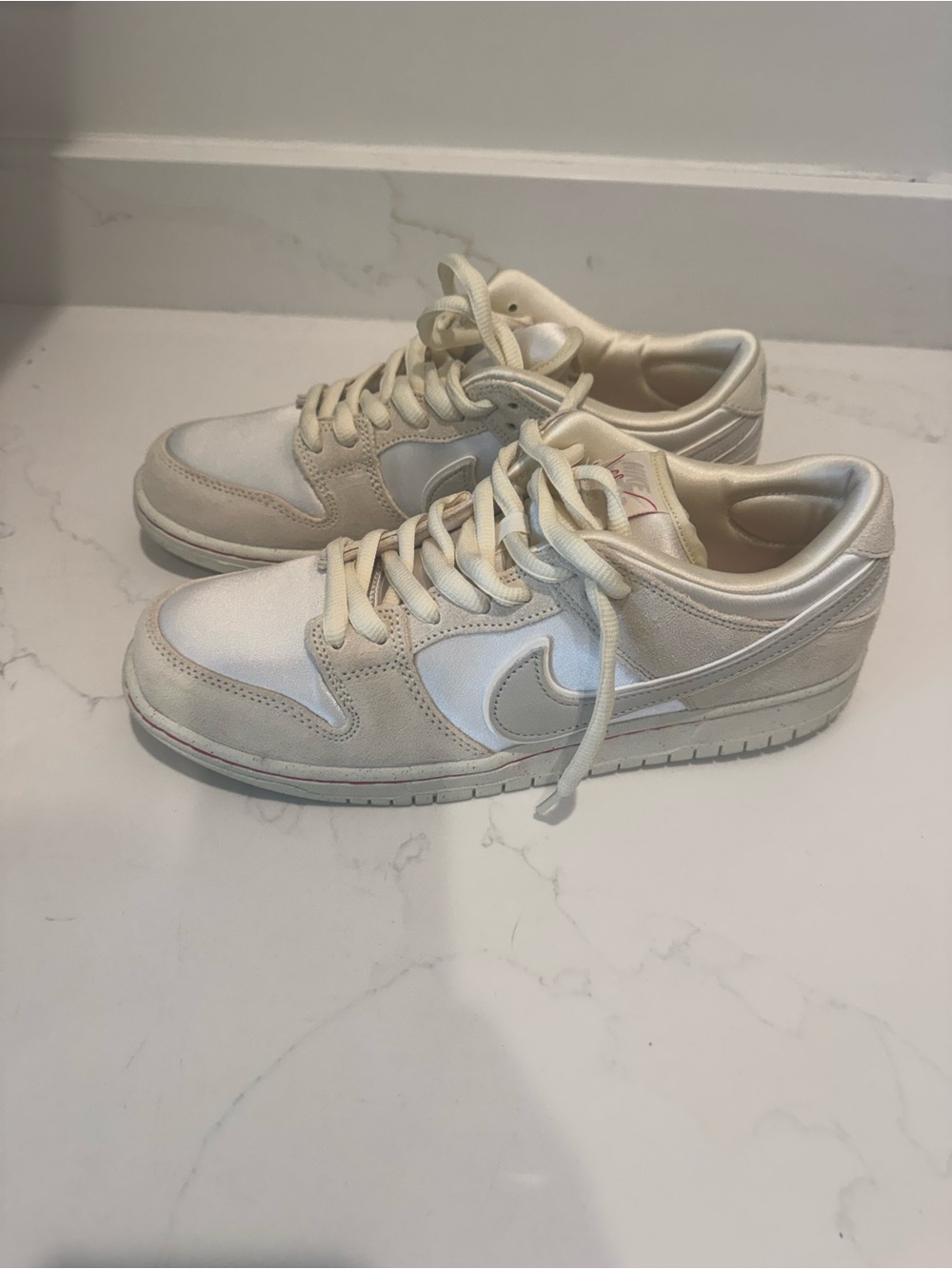 Nike SB Dunk Low PRM Low-Top Sneakers in Cream and White